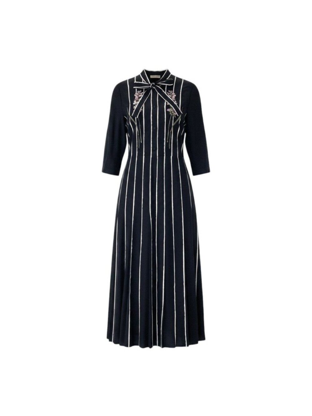 Bottega Veneta Eg9 Bow Tie Long Dress Flower Embroidery Striped 38 Sizes Black